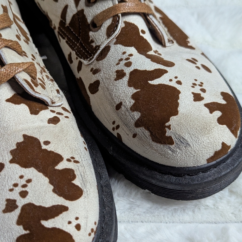 Cow Print Lace-Up Boots - Picture 5 of 11